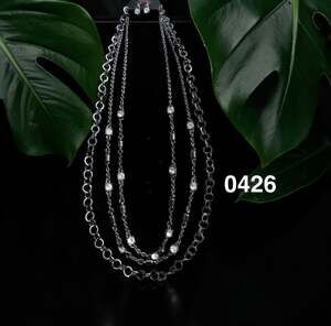 Paparazzi Black/Gunmetal Layered Chains & Rhinestone Necklace and Earrings Set